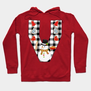 BW Buffalo Checks Pattern Monogram V | Snowman Hoodie